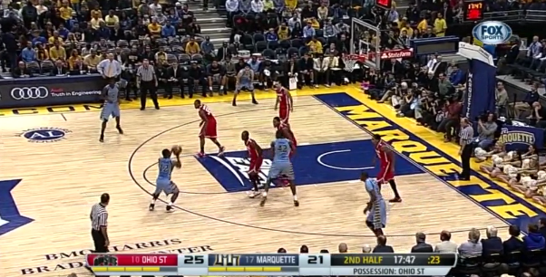 Notice the defender doesn't even bother putting a hand up.